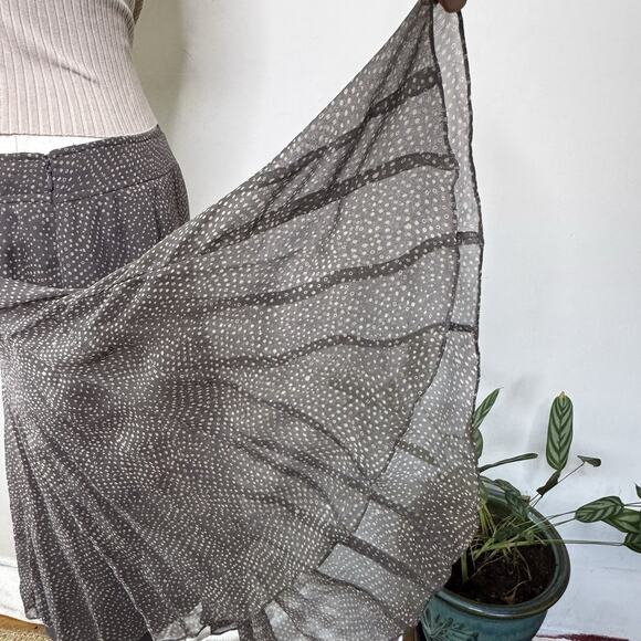 Vintage 90s Brown Silk Polka Dot Layered Midi Skirt Full Indie Grunge Fairy 6 P - Picture 5 of 6